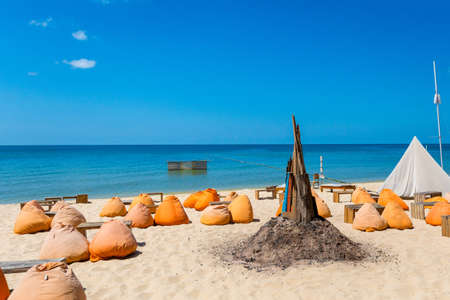 Summer seascape on tropical restaurant Phu Quoc island, Ba Keo area in Vietnam. Landscape taken on...