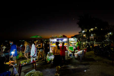 Phu Quoc, Vietnam - January 2020 : Night market in Dinh Cau, Phu Quoc. Local fresh food market.のeditorial素材