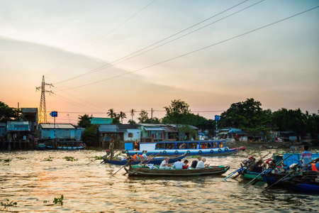 Can Tho, Vietnam - February 2020 : Floating morning market Cai Rang. Local fresh food market.のeditorial素材