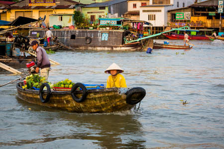 Can Tho, Vietnam - February 2020 : Floating morning market Cai Rang. 
Local fresh food market.のeditorial素材