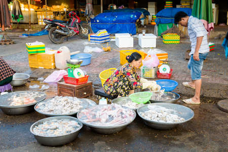 BaRia, Vietnam - February 2020 : Afternoon fish market Cho Ba Ria. 
Local fresh food market.のeditorial素材