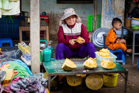 Phan Rang, Vietnam - February 2020: local fish market Cho Phan Rang. Local fresh food market.