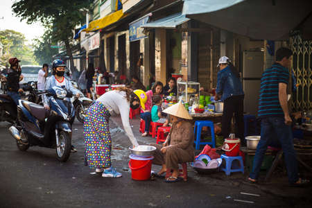 Nha Trang, Vietnam - February 15, 2020: Colorful morning market. Local fresh food stalls close to Po Nagar Cham Towersのeditorial素材