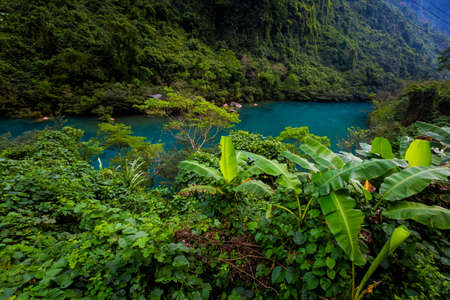 Beautiful green vivid  landscape in National Park Phong Nha Ke Bang in Vietnam. Rural scenery photo taken in south east Asia.の写真素材