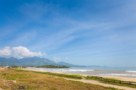 Beautiful landscape of Hai Van Pass from Da Nang to Hue, Vietnam. Sunny day scenery.の写真素材