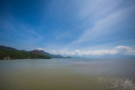 Beautiful landscape of Hai Van Pass from Da Nang to Hue, Vietnam. Sunny day scenery.の写真素材