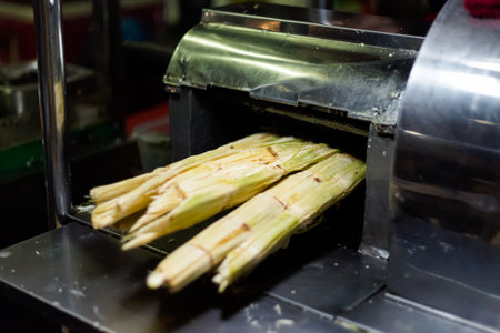 Delicious colorful local food - sugar cane juice on the market. Traditional vietnamese cuisine in Ho Chi Minh, Vietnam.の写真素材
