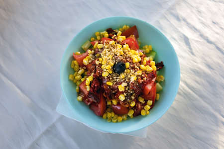 Delicious colorful vegetarian local food vegetarian salad in a restaurant. Traditional bulgarian...