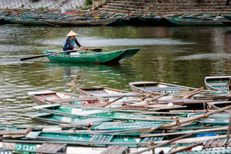 Tam Coc, Vietnam - March 2020: Beautiful landscape in Ninh Binh, Vietnam. Rural scenery photo taken in south east Asia.のeditorial素材