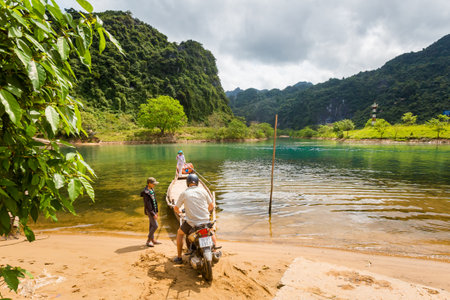 Phong Nha, Vietnam - February 2020: Beautiful green vivid landscape in National Park Phong Nha Ke Bang, Rural sceneryのeditorial素材