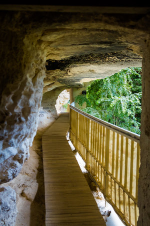 Beautoful Aladzha rock monastery in Bulgaria. Summer landscape, religion concept.のeditorial素材