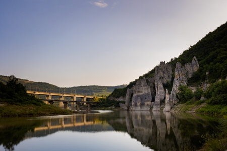 Summer landscape of beautiful "Chudnite Åwiata" - wonderful rocks in lake Tsonevo, Balkan mountains, in Bulgaria. Varna provinceのeditorial素材