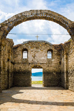 Summer photo of Submerged church in Zhrebchevo Bulgaria. Landscape with blue skyの写真素材