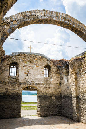 Summer photo of Submerged church in Zhrebchevo Bulgaria. Landscape with blue skyの写真素材