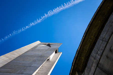 Summer in Bulgaria, Buzludzha monument landmark. Landscape with blue skyの写真素材