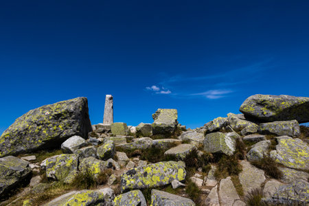 Beautiful path around Chopok and Dumbier mountain with Stefanika shelter - in slovakian low Tatra mountains. Summer panorama with great weather and blue skyの写真素材