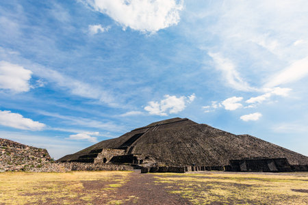 Beautiful architecture of Teotihuacan pyramids in Mexico. Landscape with beautiful blue sky.