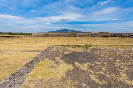 Beautiful architecture of Teotihuacan pyramids in Mexico. Landscape with beautiful blue sky.のeditorial素材