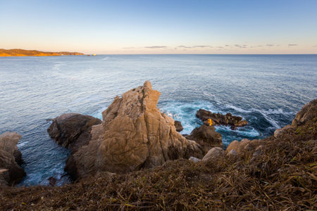Beautiful Mazunte beach in Mexico. Landscaoe during sunset taken from Punta Cometaの写真素材