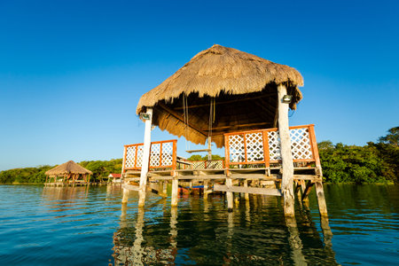 Beautiful landscape photo taken in Laguna Bacalar in Mexico during kayak trip.の写真素材