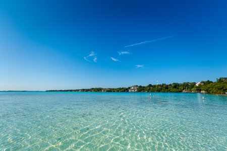 Beautiful landscape photo taken in Laguna Bacalar in Mexico during kayak trip.の写真素材