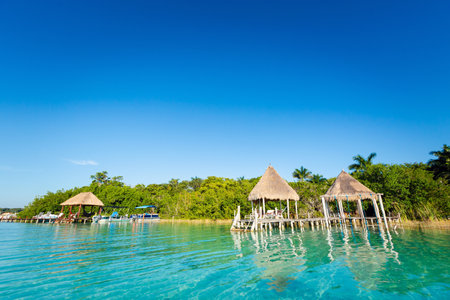 Beautiful landscape photo taken in Laguna Bacalar in Mexico during kayak trip.の写真素材