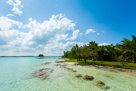Beautiful landscape photo taken in Laguna Bacalar in Mexico during kayak trip.の写真素材