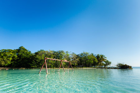 Beautiful landscape photo taken in Laguna Bacalar in Mexico during kayak trip.の写真素材
