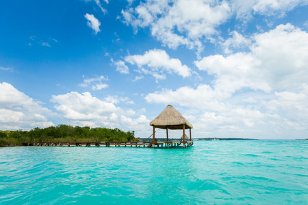 Beautiful landscape photo taken in Laguna Bacalar in Mexico during kayak trip.の写真素材