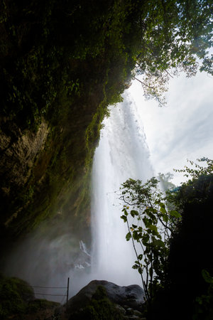 Beautiful landscape of Misol Ha cascades park in Chiapas, near Palenque, Mexico. Vivid landscape photo.の写真素材