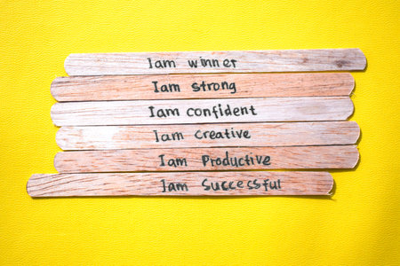 stick of ice cream with the words I am winner, strong, confident, creative, productive, successful. Motivational quotes, optimism, positive wordsの写真素材