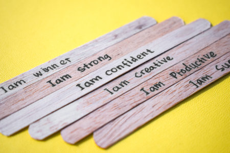 stick of ice cream with the words I am winner, strong, confident, creative, productive, successful. Motivational quotes, optimism, positive wordsの写真素材