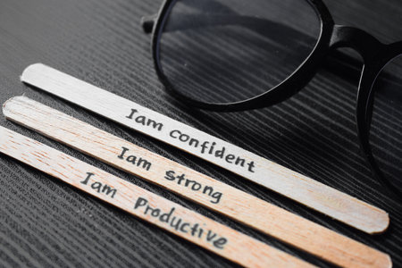 stick of ice cream with the words I am confident, strong, productive, successful. Motivational quotes, optimism, positive wordsの写真素材