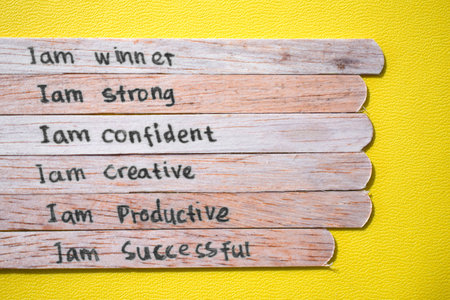 stick of ice cream with the words I am winner, strong, confident, creative, productive, successful. Motivational quotes, optimism, positive wordsの写真素材