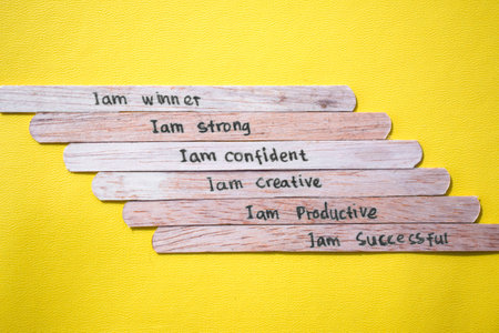 stick of ice cream with the words I am winner, strong, confident, creative, productive, successful. Motivational quotes, optimism, positive wordsの写真素材