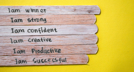 stick of ice cream with the words I am winner, strong, confident, creative, productive, successful. Motivational quotes, optimism, positive wordsの写真素材