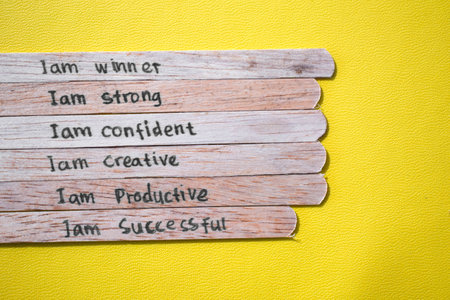 stick of ice cream with the words I am winner, strong, confident, creative, productive, successful. Motivational quotes, optimism, positive wordsの写真素材