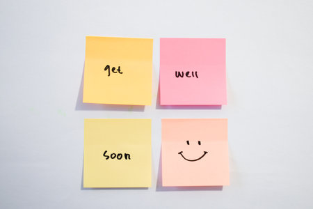 Get well soon on sticky notes. Motivational for personal development, inspirational handwriting....