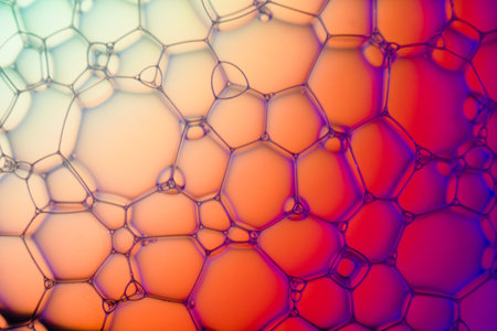 Abstract background bio technology, macro photography foam and water with gradient background. Molecule multicolor backgorundの写真素材