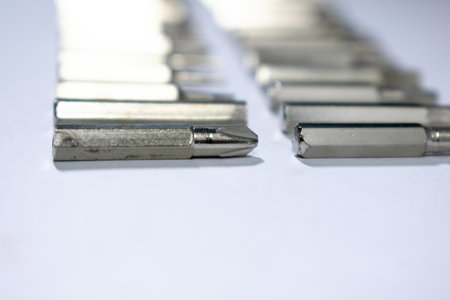 screwdriver and Set of heads for screwdriver isolated on a white background.の写真素材