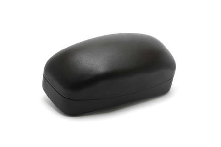 Black leather case for sunglasses and big oprical frames. Isolated on white.の写真素材