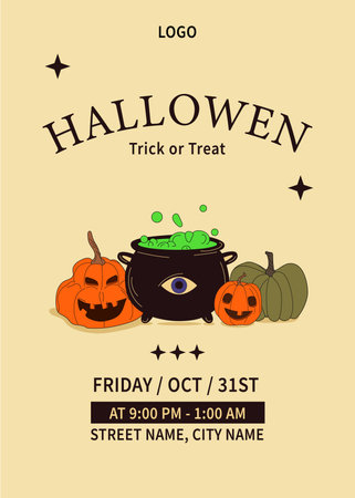 Halloween party. Halloween party invitation. Witches' cauldron with pumpkinsのイラスト素材