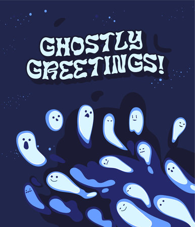 Halloween greeting card with ghostly greetings ghostly greeting card. Ghosts on halloweenのイラスト素材