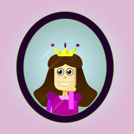 Vector illustration about pink princess who wathes in the mirror.のイラスト素材