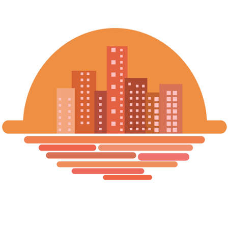Vector illustration sunset in the city.のイラスト素材