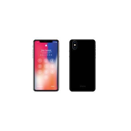 Modern phone new, smartphone mockup in iphone style black color .Great design for any purposes. Isolated vector. Modern wireless technology.のイラスト素材