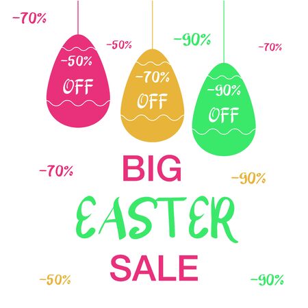 Easter vector template for Resurrection Sunday holiday.Easter Sale banner with painted hanging eggs, and hand written lettering.vector design for your greetings card, flyers, web banner, invitation, posters, brochure, banners, calendar, happy easter saleのイラスト素材