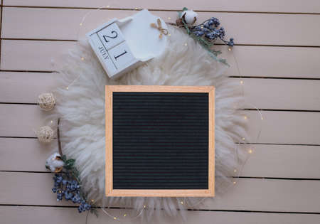 Mockup for announcement pregnancy . Space for text on textile backgroundの写真素材