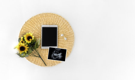 Pregnancy announcement .Concept of the autumn View from above. copyspace.の写真素材