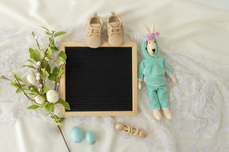 Mockup of Social media Baby Announcement. Pregnancy announcement background with blurred . Selective focusの写真素材